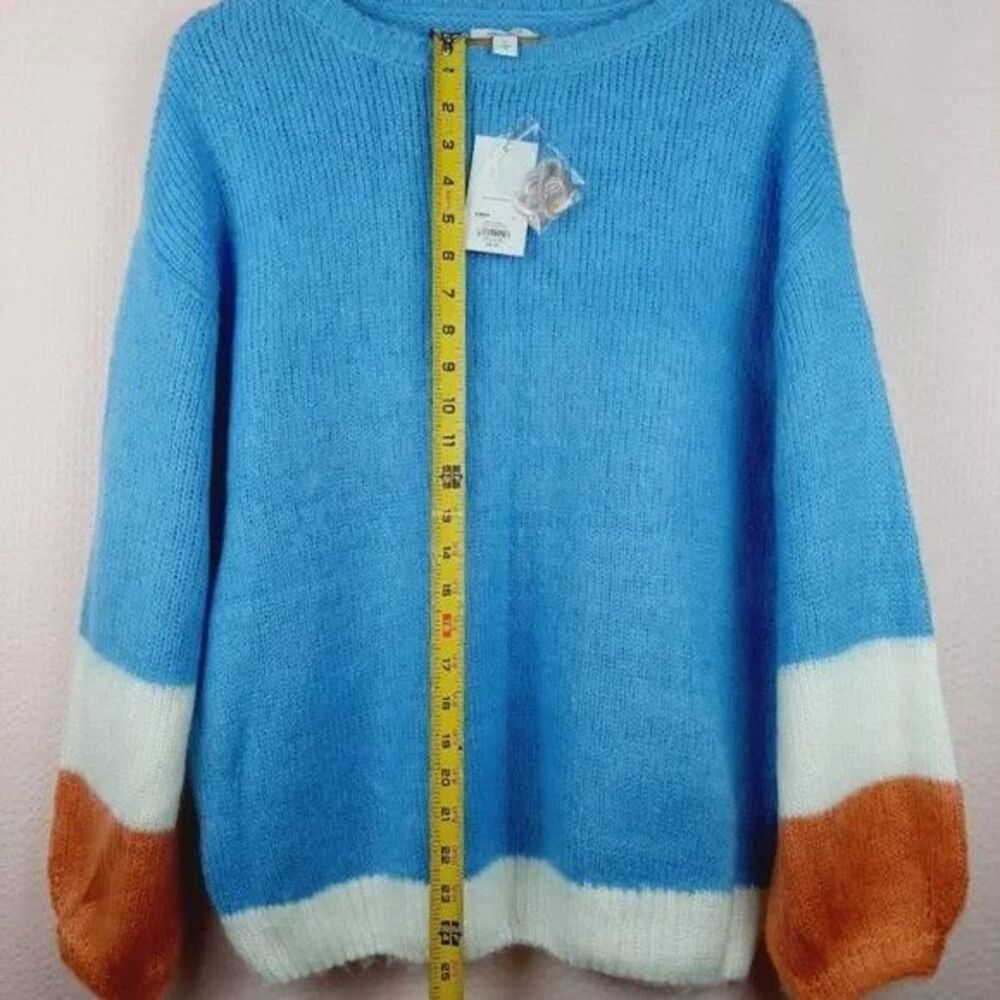 NEW Nine West Women Color Block Sweater with Balloon Sleeves Soft Cozy Size L - Picture 3 of 7